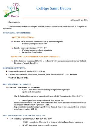 Informations De Rentrée 2026