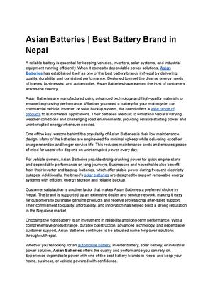 Asian Batteries Best Battery Brand In Nepal
