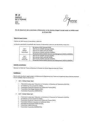 Avis de classement de la commission d'information et de sélection d'appel à projet social ou médico-social du 22 juin 2026