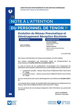 Note Information Concernant Travaux Pneumatique Et Demenagement Reception De Biochimie