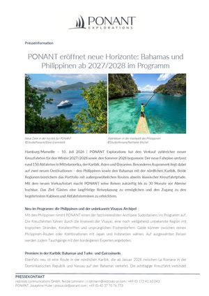 26 07 10 Ponant Buchungsstart und neue Fahrtgebiete