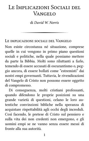 Le Implicazioni Sociali del Vangelo