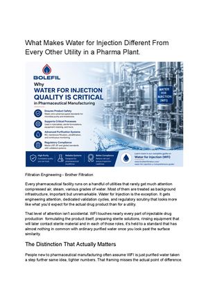 What Makes Water For Injection Different From Every Other Utility In A Pharma Plant