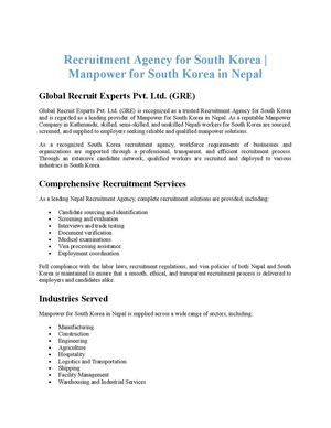 Recruitment Agency For South Korea