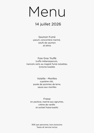 Menu Room 14 Juillet 2026