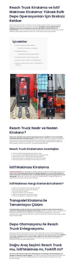 Reach Truck Kiralama Ve İstif Makinası Kiralama Forklift