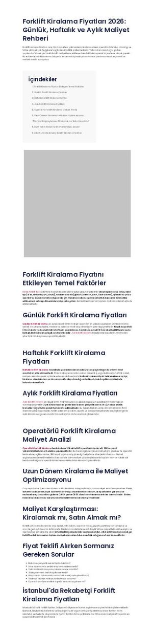 Forklift Kiralama Fiyatları 2026 Forklift Kiralama Rehberi