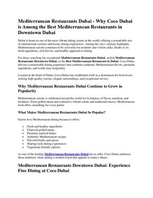 Mediterranean Restaurants Dubai Why Coco Dubai Is Among The Best Mediterranean Restaurants In Downtown Dubai