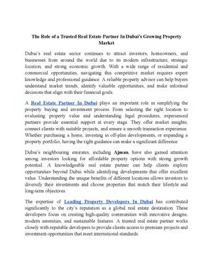 The Role Of A Trusted Real Estate Partner In Dubai’s Growing Property Market