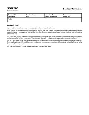 Volvo A25C Articulated Hauler PDF Service Manual