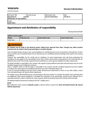 Volvo A25d Articulated Hauler PDF Service Manual