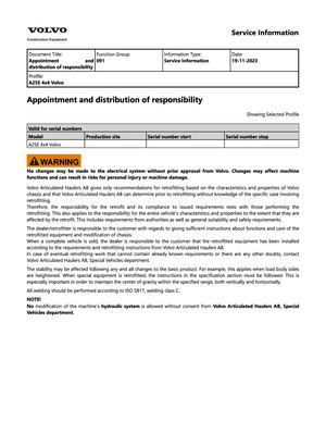 Volvo A25e 4X4 Articulated Hauler PDF Service Manual