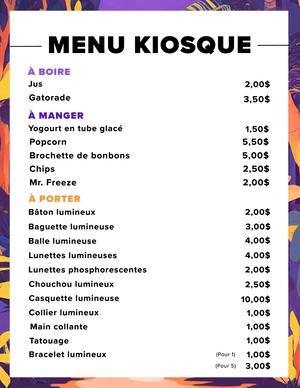 Menu Kiosque enfants - Festival Vacances en spectacles Pont-Rouge 2026