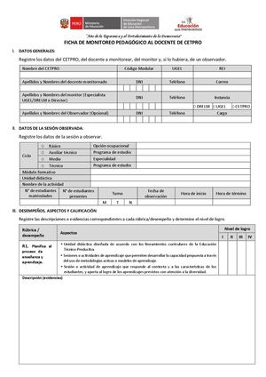 Ficha Y Rubrica Para El Monitoreo Al Docente De Etp 2026
