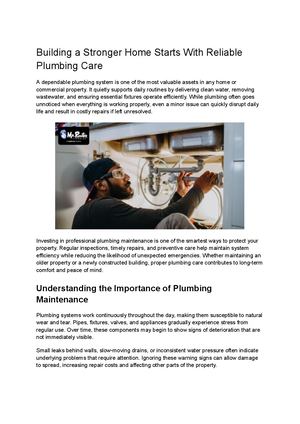 Building A Stronger Home Starts With Reliable Plumbing Care