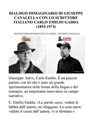 Dialogo Immaginario Di Giuseppe Canalella Con Lo Scrittore Italiano Carlo Emilio Gadda