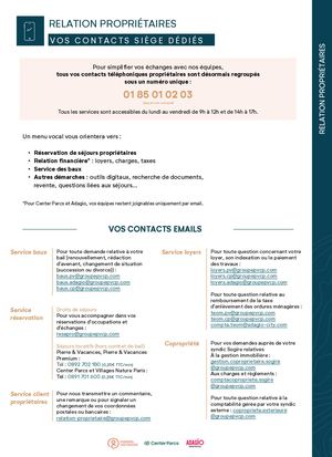 Contacts Propriétaire N° Unique