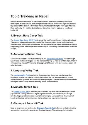 Top 5 Trekking In Nepal