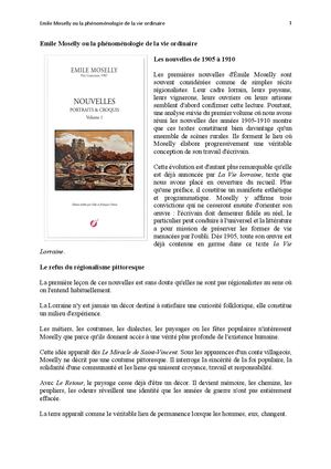 Emile Moselly Ou La Phénoménologie De La Vie Ordinaire