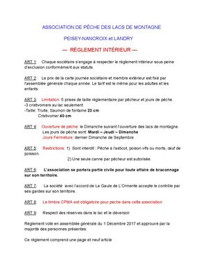 Règlement association de pêche des lacs de montagne