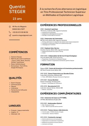 Cv Quentin Steger Alternance Logistique
