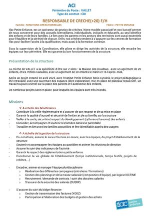 Responsable De Crèche F H - CDI - Vallet