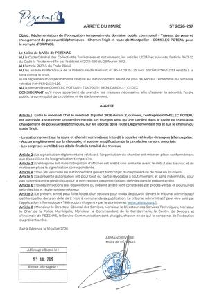 Arrêté 15 07 2026