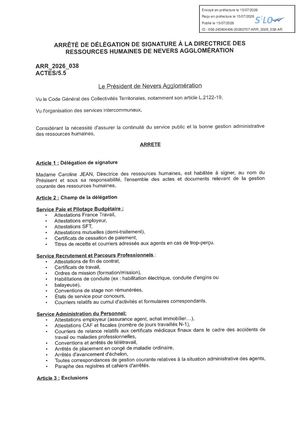 ARR 2026 038 Delegation Signature DRH