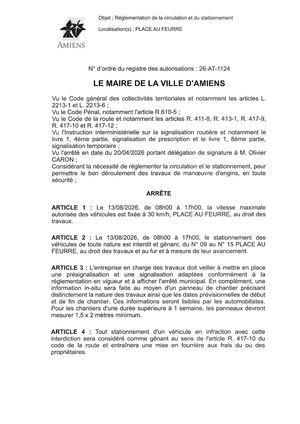 26 AT 1124 Réglementation Stationnement Et Circulation Place Au Feurre Le 13 08 26 Publié Le 15 07 26
