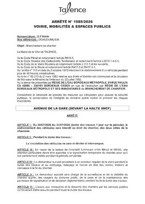 Arrete 1585 2026 Branchement De Chantier Avenue De La Gare Du 20 Au 31 07 2026