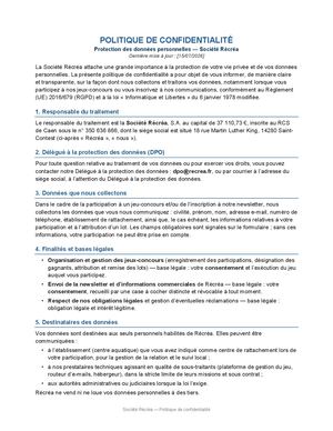 Politique De Confidentialite Recrea 150726