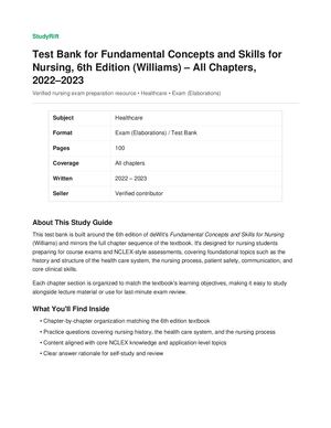 Test Bank Fundamental Concepts Skills Nursing 6th Williams