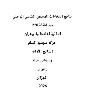 نتائج انتخابات المجلس الشعبي الوطني 2~7~2026 وهران