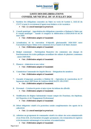 Liste Des Deliberations 15 07 2026