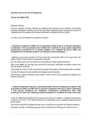 Questions Ouvertes À Monsieur Le Maire de Bohars en date du 6 juillet 2026