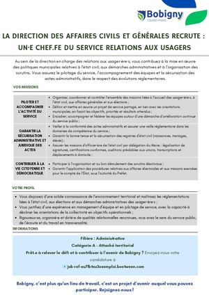 Chef Fe Du Service Relations Aux Usagers Direction Des Affaires Civiles Et Générales