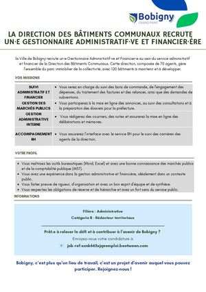 Gestionnaire Adm Et Financier Direction Des Bâtiments Communaux