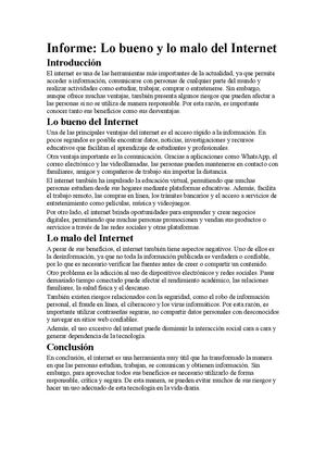 Informe Lo Bueno Y Lo Malo Del Internet Juan David Parada