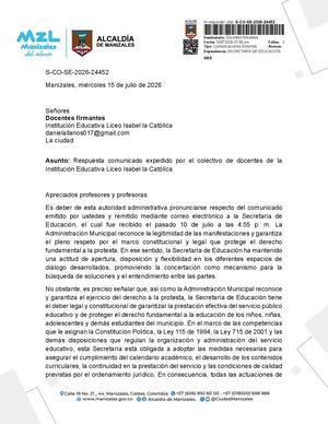 Respuesta comunicado expedido por el colectivo de docentes de la Institución Educativa Liceo Isabel la Católica