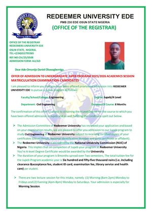Lighthouse University, Undergraduate 2026)2027,Admission Form 07047903330– 07047903330. JUPEB/DIRECT ENTRY FORM Organized institutions affect many aspects of education. For example, governments set education policies to determine when school classes happe