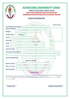 Leadership University, Abuja, Undergraduate 2026)2027,Admission Form 07047903330– 07047903330. JUPEB/DIRECT ENTRY FORM Organized institutions affect many aspects of education. For example, governments set education policies to determine when school classe