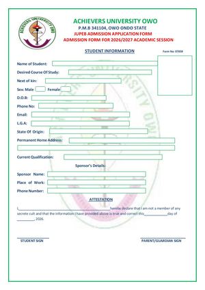 Igbinedion University Okada Transfer 2026/2027 Admission Form 07047903330– 07047903330 JUPEB/DIRECT ENTRY FORM  The 2026/2027 Post Utme Admission Form call Dr Faith ☎️07047903330 is now available for qualified candidates seeking admission into Nigerian un