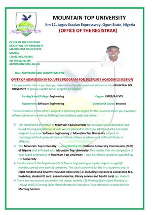 Oduduwa University Transfer 2026/2027 Admission Form 07047903330– 07047903330 JUPEB/DIRECT ENTRY FORM  The 2026/2027 Post Utme Admission Form call Dr Faith ☎️07047903330 is now available for qualified candidates seeking admission into Nigerian universitie