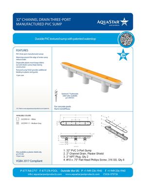 32CDPKxxx - 32'' Channel Drain Three Port Manufactured PVC Sump