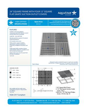 24xxx - 24'' Square Frame With 12'' Square Flush Anti Entrapment Suction Outlet Covers (CS011)