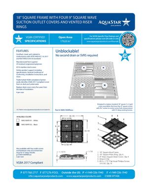 WAV18WRxxx - 18'' Square Frame With Four 9'' Square Wave Anti Entrapment Suction Outlet Covers And Vented Riser Rings (CS088)