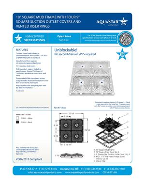 P18xxx - 18'' Square Mud Frame With Four 9'' Square Star Suction Outlet Covers And Vented Riser Rings (CS055)