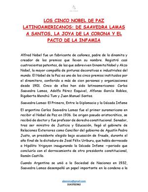 Los Cinco Nobel De Paz Latinoamericanos