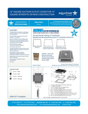 1216xxx - 16'' Square Anti Entrapment Suction Outlet Cover