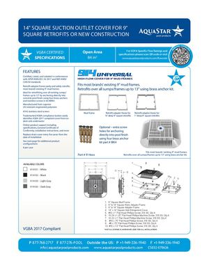 914xxx - 14'' Square Anti Entrapment Suction Outlet Cover